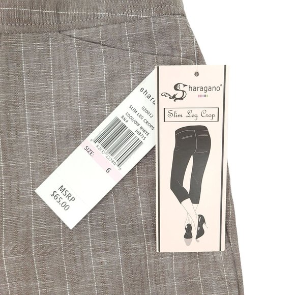 Sharagano Slim Leg Crop Dress Pant Womens Size 6 Career Striped Coco White NEW - Picture 7 of 9